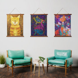 Tapiz Con Marco De Madera Colorida colección de gatos fotográficos