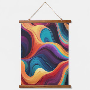 Tapiz Con Marco De Madera Coloridas líneas onduladas abstractas con brillo
