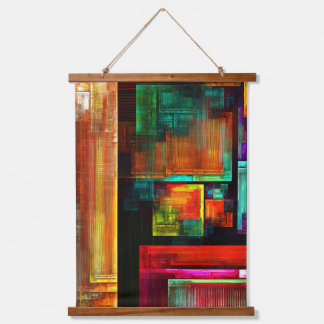 Tapiz Con Marco De Madera Coloridas plazas Patrón de arte abstracto moderno