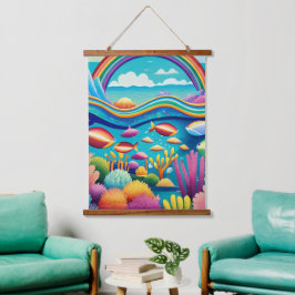 Tapiz Con Marco De Madera Colorido bajo el agua bajo el arcoiris