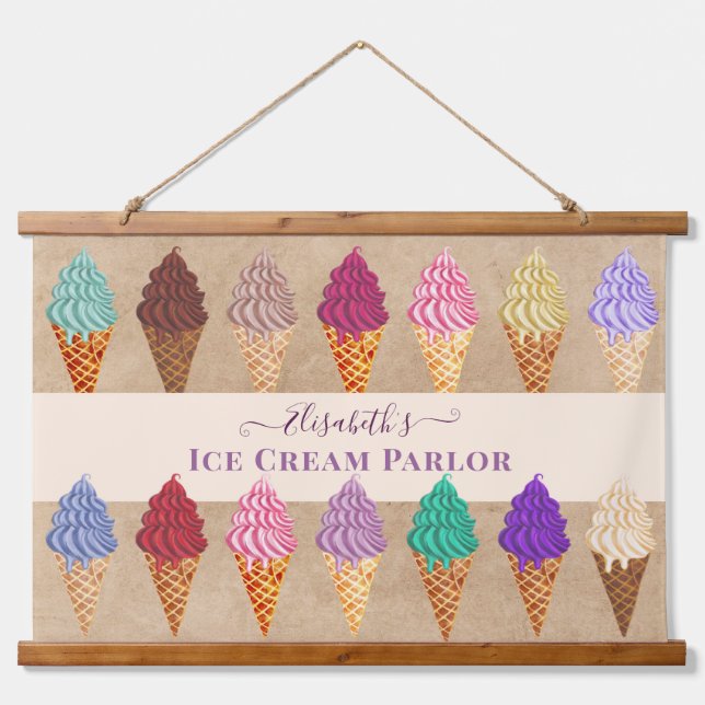 Tapiz Con Marco De Madera Colorido divertido acuarela Vintage Ice Cream Parl (Anverso )
