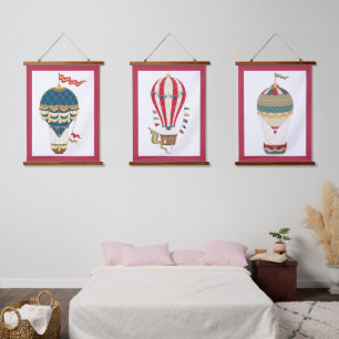 Tapiz Con Marco De Madera Colorido Steampunk Hot Air Balloon Bedroom