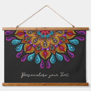 Tapiz Con Marco De Madera Colorido y moderno Mandala Trippy Psychedelic Hipp