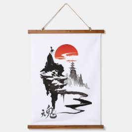 Tapiz Con Marco De Madera con arte de tinta sumi-e soul