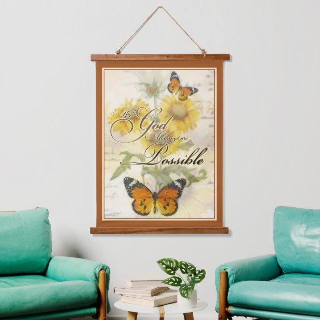 Tapiz Con Marco De Madera Con girasoles de Dios y mariposas (Sala de estar)