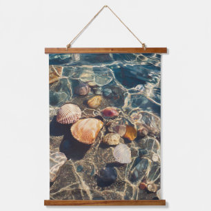 Tapiz Con Marco De Madera Conchas Coloridas Bajo el Agua Clara Arte