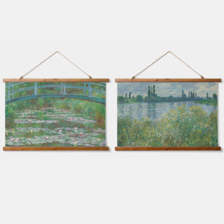 Tapiz Con Marco De Madera Conjunto Claude Monet de 2 puentes río Arte francé