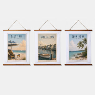 Tapiz Con Marco De Madera Conjunto de 3 Arte de Pared Costero Vintage