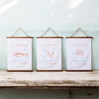 Tapiz Con Marco De Madera Conjunto de Pósteres de Citas Divertidas de Cocina