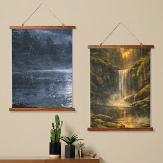 Tapiz Con Marco De Madera Conjunto de tapiz mural de dos escenas de lluvia y