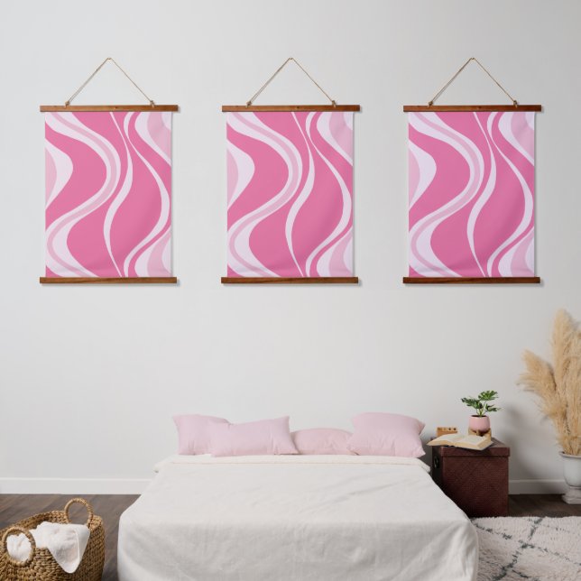 Tapiz Con Marco De Madera Conjunto de Tapiz Triple de Olas Rosadas (Dormitorio)