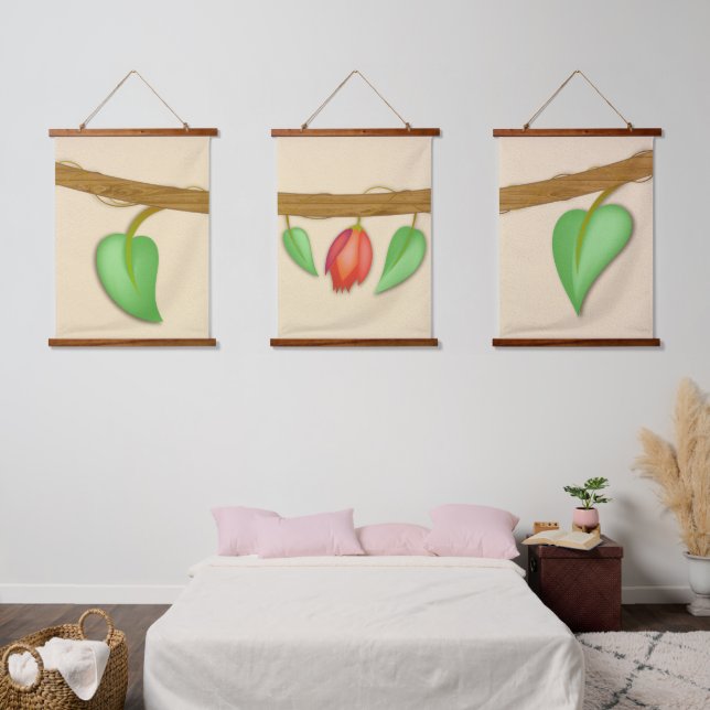 Tapiz Con Marco De Madera Conjunto floral colgante boho Rama continua (Dormitorio)