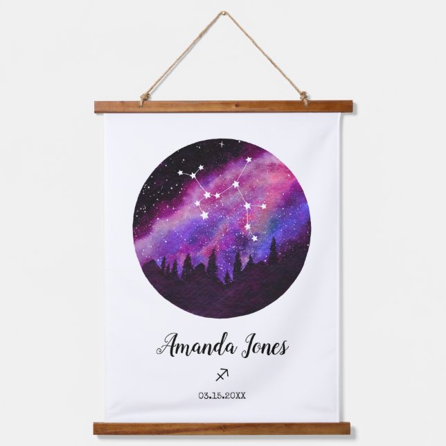 Tapiz Con Marco De Madera Constelación rosa Regalo de Rótulo Sagittarius Hor (Anverso)