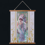 Tapiz Con Marco De Madera Contemplación vespertina de Art Nouveau Alphonse M<br><div class="desc">Fecha: 1899 | Contemplación nocturna de Alphonse Mucha | Estilo: Art Nouveau (moderno) | Serie: Tiempos del día | Género: pintura alegórica | Medios de comunicación: litografía</div>