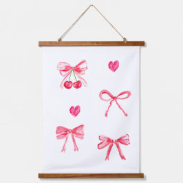 Tapiz Con Marco De Madera Coquette Preppy Pink Bow Baby Girl Watercolor