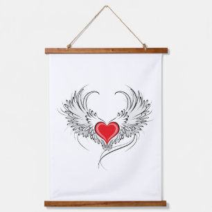 Tapiz Con Marco De Madera Corazón de Ángel Rojo con alas