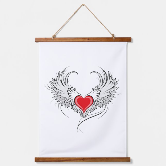 Tapiz Con Marco De Madera Corazón de Ángel Rojo con alas (Anverso)