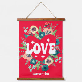 Tapiz Con Marco De Madera Corazón floral retro amor Muro El día de San Valen