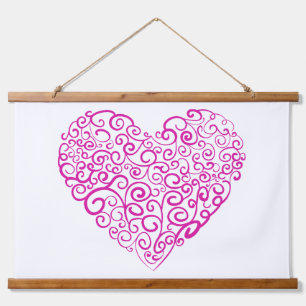 Tapiz Con Marco De Madera Corazón rosa de escritura a mano espiral para Día