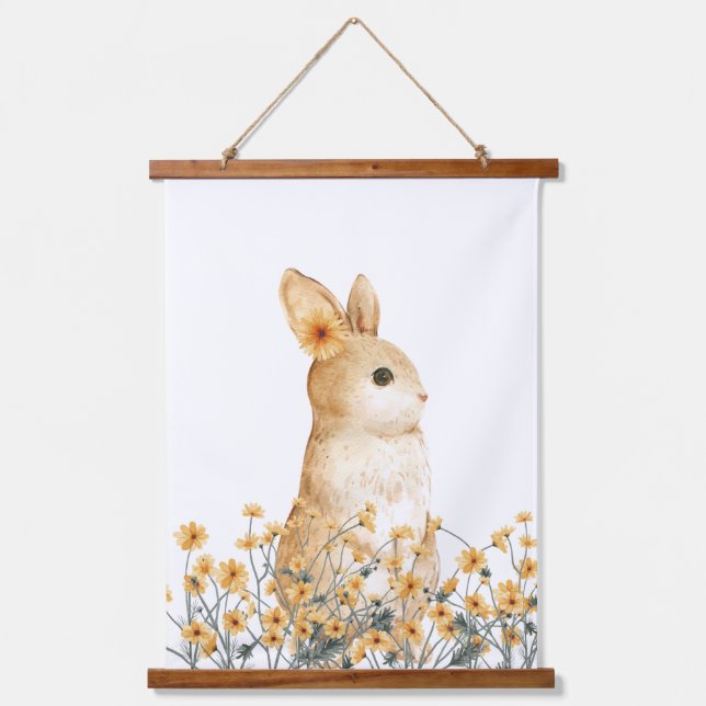 Tapiz Con Marco De Madera Cosmos Bunny Flower Woodland Nursery Decoración (Anverso)