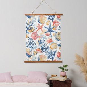 Tapiz Con Marco De Madera Costa Rústica - Aguas marinas, pez estrella, arrec
