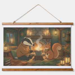 Tapiz Con Marco De Madera Cozy Woodland Campfire Animals Wall Tapestry