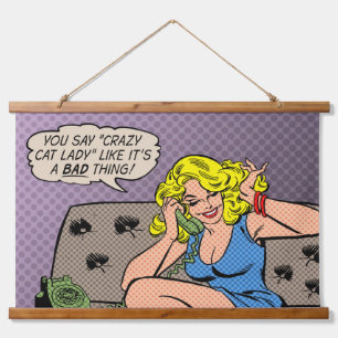 Tapiz Con Marco De Madera "Crazy Cat Lady" Wall Tapestry