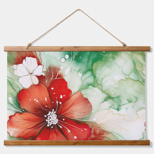 Tapiz Con Marco De Madera Crimson Yuletide Blooms Botánico (Anverso )