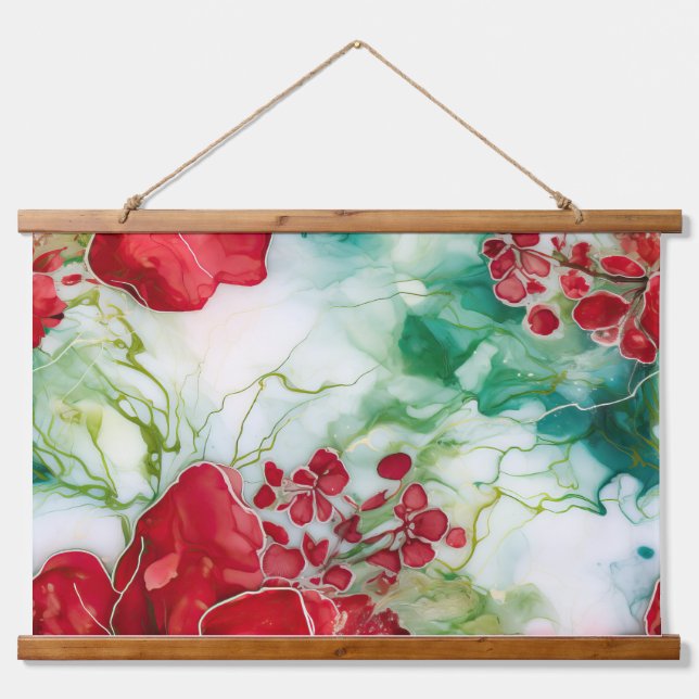 Tapiz Con Marco De Madera Crimson Yuletide Blooms Botánico (Anverso )