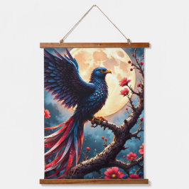 Tapiz Con Marco De Madera Crimsonwing bajo la luz de la luna – Ave de fantas