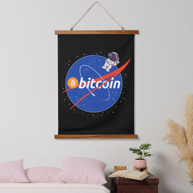 Tapiz Con Marco De Madera Cripto espacial de moda de Bitcoin Astronauta (Dormitorio)