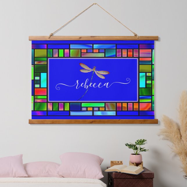 Tapiz Con Marco De Madera Cristal manchado y libélula personalizada (Dormitorio)