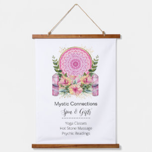 Tapiz Con Marco De Madera Cristales de Mandala Rosa Flor de Energía Yoga Rei