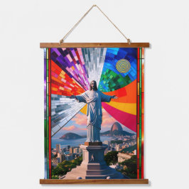 Tapiz Con Marco De Madera Cristo Redentor en Mosaico