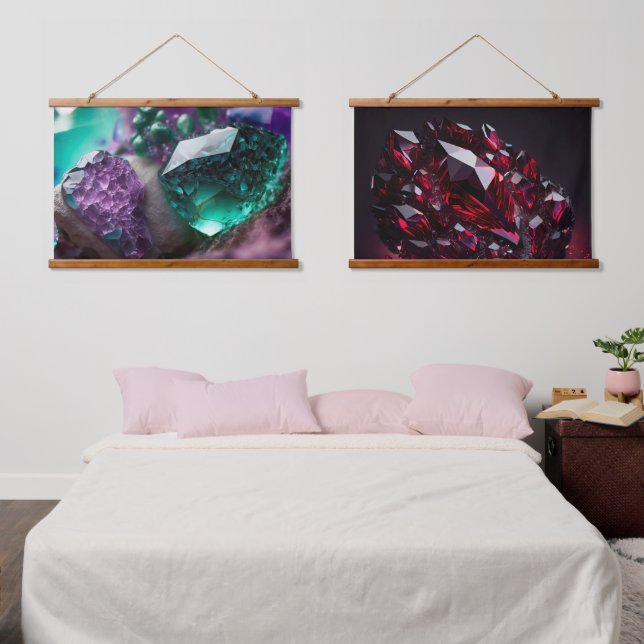 Tapiz Con Marco De Madera Crystals Ruby Amethyst Gemstones (Dormitorio)