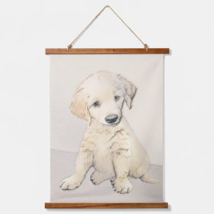 Tapiz Con Marco De Madera Cuadros De Cachorro Dorado - Arte Original De Perr