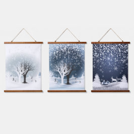 Tapiz Con Marco De Madera Cuento de hadas de noche de Navidad. Bosque de fan