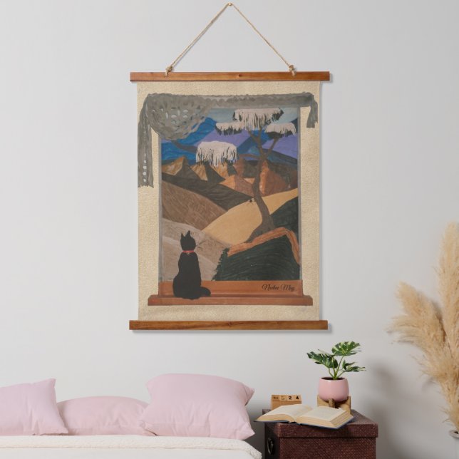 Tapiz Con Marco De Madera Cuero auténtico y arte ante (Dormitorio)