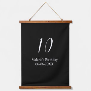 Tapiz Con Marco De Madera cumpleaños 10 nombre fecha caligrafía blanco negro