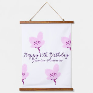 Tapiz Con Marco De Madera Cumpleaños 15 rosa mauve floral nombre quinceañera