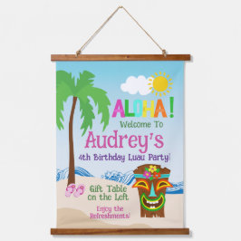 Tapiz Con Marco De Madera Cumpleaños Aloha Luau