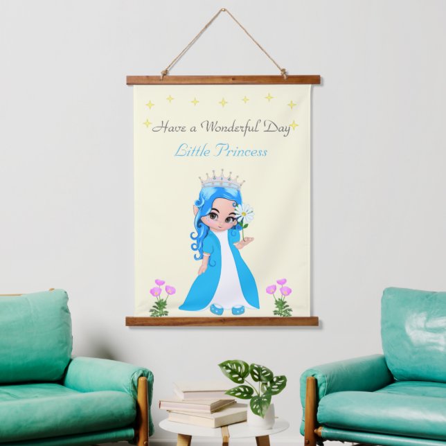 Tapiz Con Marco De Madera Cumpleaños de niña princesa hada linda (Sala de estar)