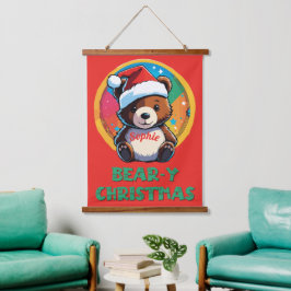 Tapiz Con Marco De Madera Cute Adorable Kawaii Chibi Oso Navidad