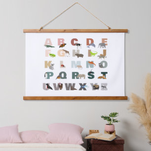 Tapiz Con Marco De Madera Cute Alphabet ABC Animals Classroom Nursery
