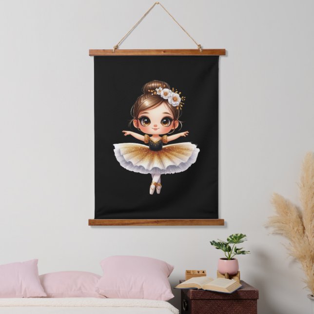 Tapiz Con Marco De Madera Cute Ballerina (Dormitorio)