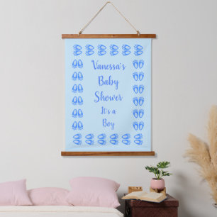 Tapiz Con Marco De Madera Cute Blue Baby Boy Bunny Feet Easter Baby Shower