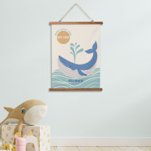 Cute Blue Whale Kids Room Hanging Tapestry