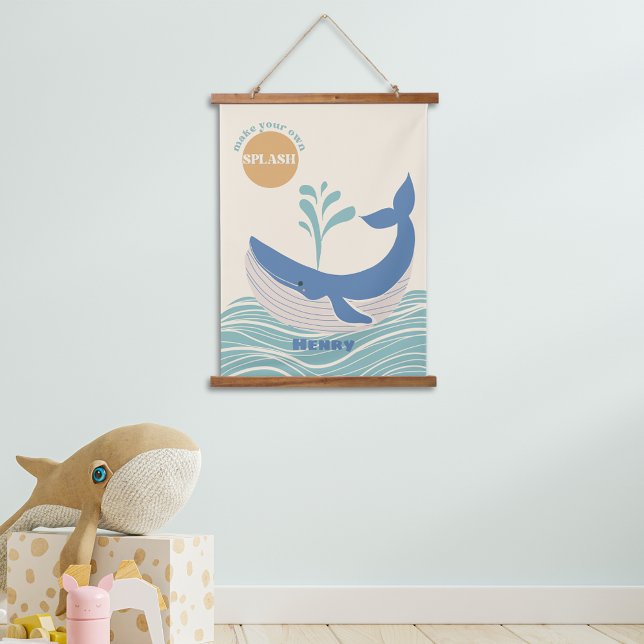 Tapiz Con Marco De Madera Cute Blue Whale Kids Room Hanging Tapestry (Cute Whale Kids Room Hanging Tapestry)