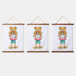 Tapiz Con Marco De Madera Cute Cartoon Man with Giant Teddy Bear Summer Fun