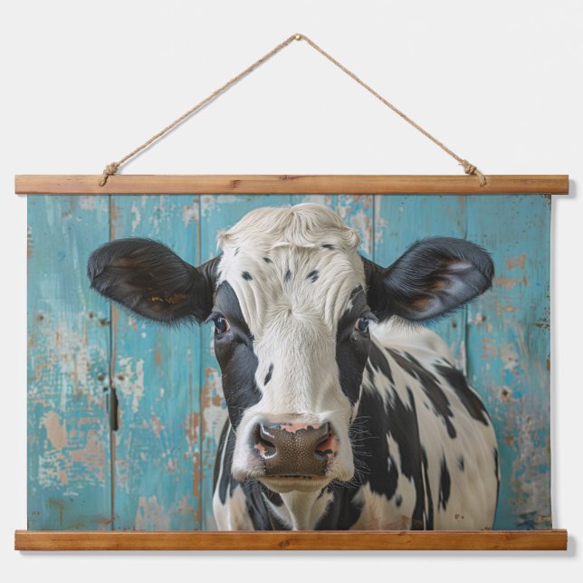Tapiz Con Marco De Madera Cute Dairy Cow Farmhouse Pintura (Anverso )